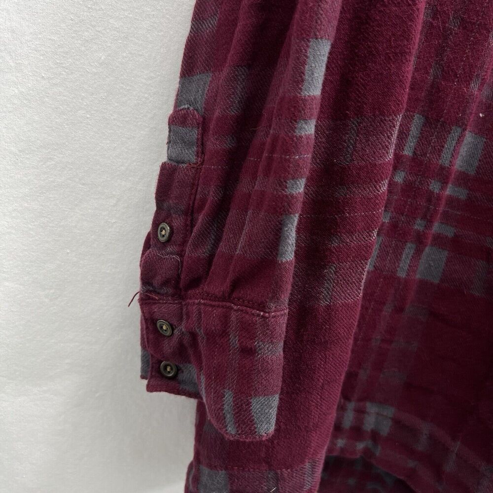 Free People Baby Blues Plaid Tunic Top Small Flannel Burgundy Pockets - Picture 5 of 16